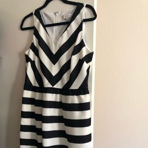 Loft black and white wide striped dress